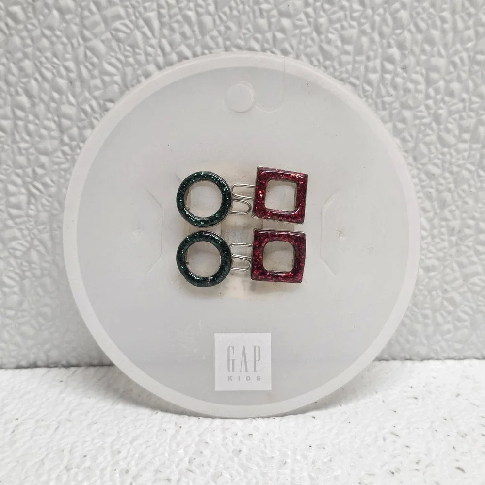 Gap Kids Vintage Red & Green Square And Circle Clip Barrettes
